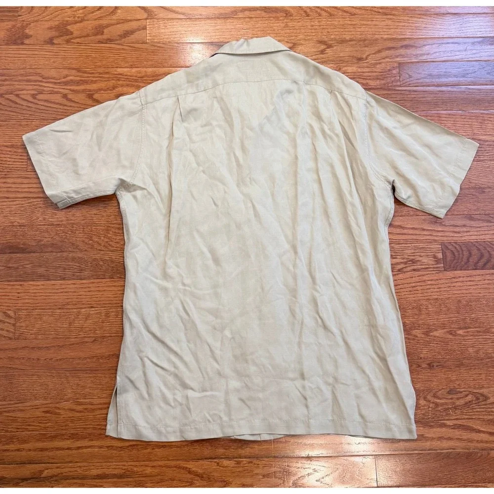 Vintage Polo Ralph Lauren Button Up Camp Shirt Men Medium Silk Linen Loop Collar